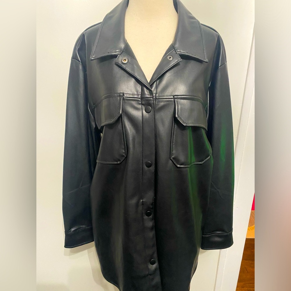 STOOSH Black Faux Leather Shirt/Jacket Top - Size L - NEW